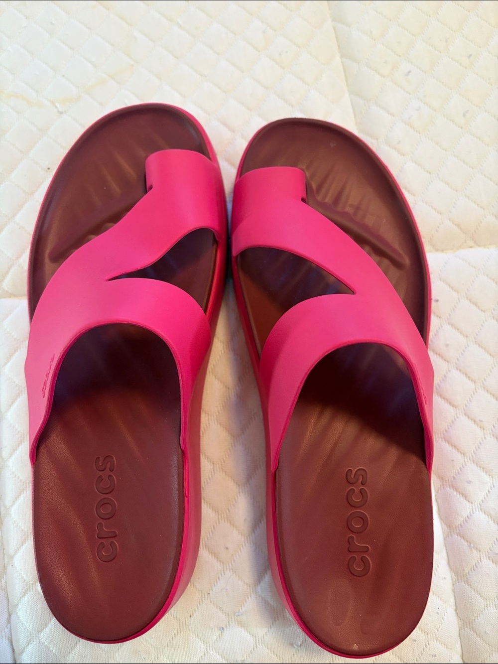 CROCS Women's Pink and Maroon Slide Sandals